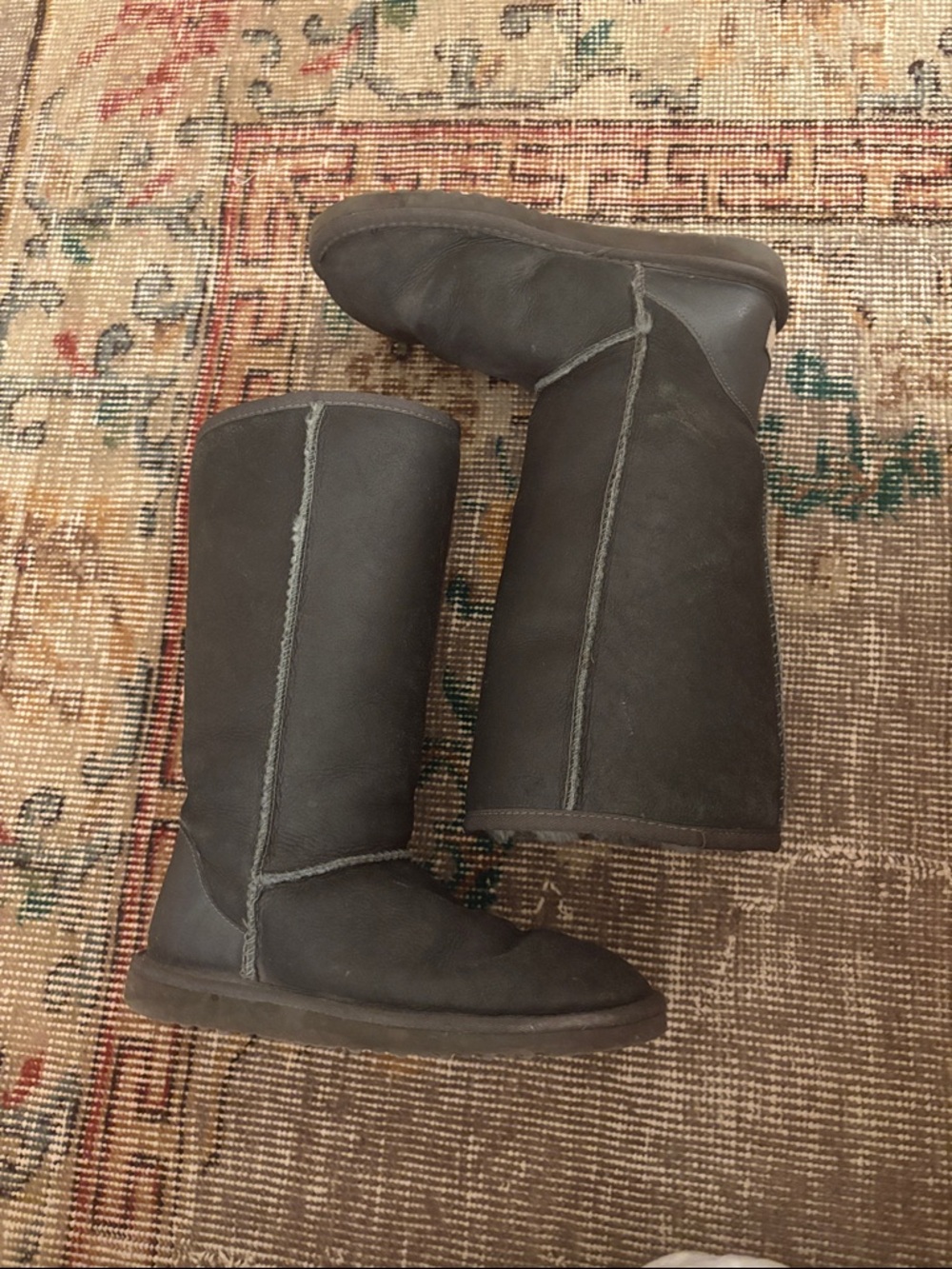 UGG Tall Dark Gray Suede Shearling-Lined Boots Size 6